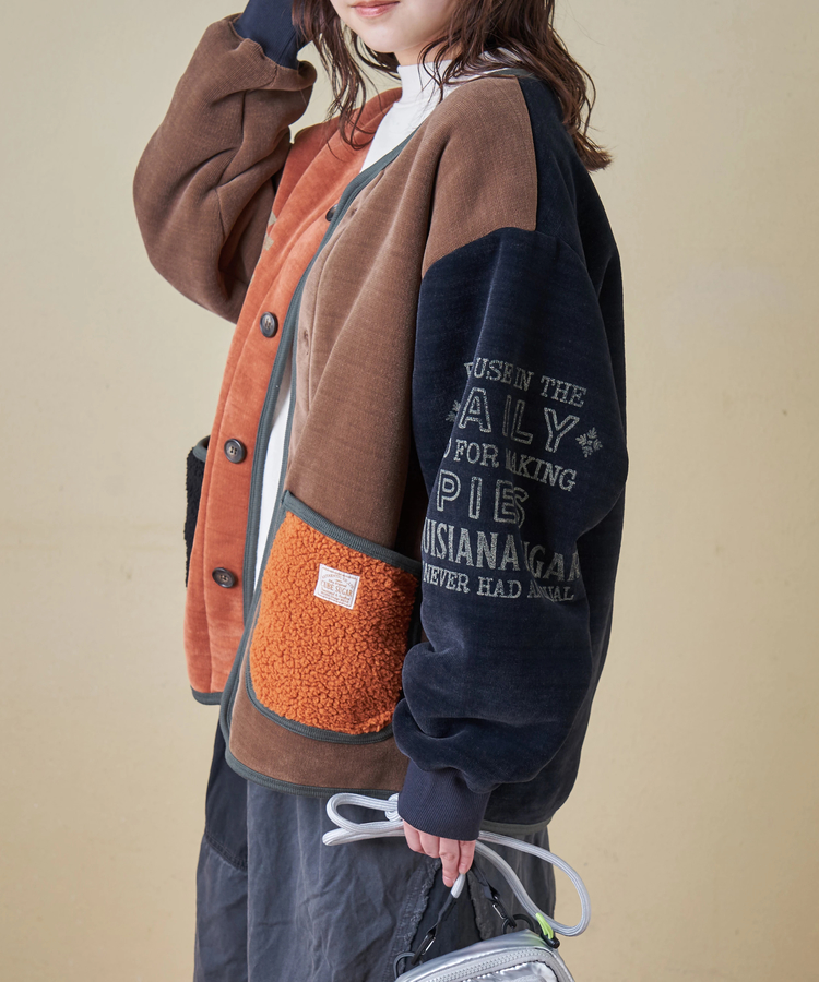 CUBE SUGAR(キューブシュガー) |【秋冬新作】裏ボア ベロア ノーカラー ジャケット