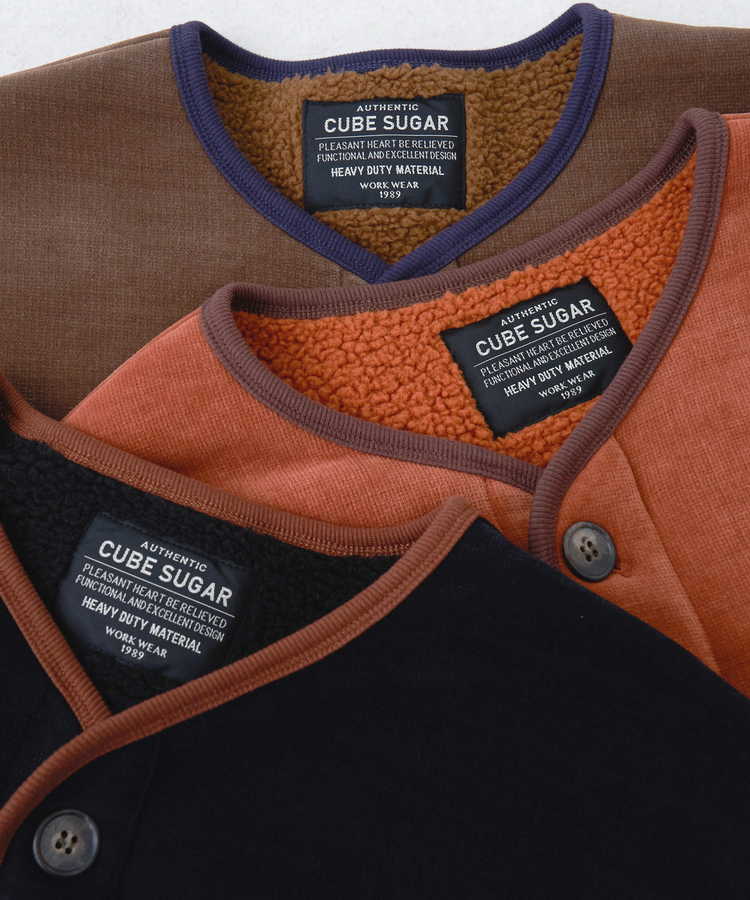 CUBE SUGAR(キューブシュガー) |【秋冬新作】裏ボア ベロア ノーカラー ジャケット