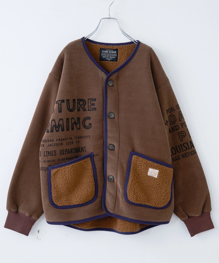 CUBE SUGAR(キューブシュガー) |【秋冬新作】裏ボア ベロア ノーカラー ジャケット