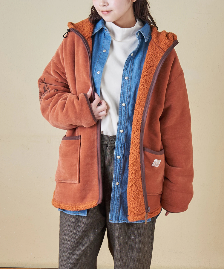 CUBE SUGAR(キューブシュガー) |【秋冬新作】裏ボア ベロア スピンドル ジップパーカー