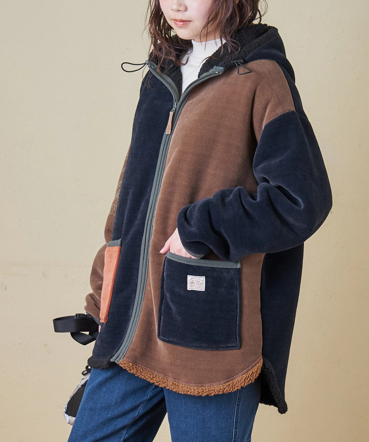 CUBE SUGAR(キューブシュガー) |【秋冬新作】裏ボア ベロア スピンドル ジップパーカー