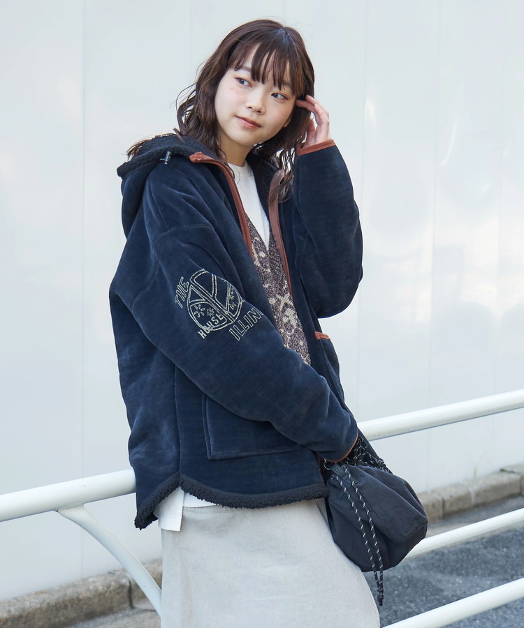 CUBE SUGAR(キューブシュガー) |【秋冬新作】裏ボア ベロア スピンドル ジップパーカー