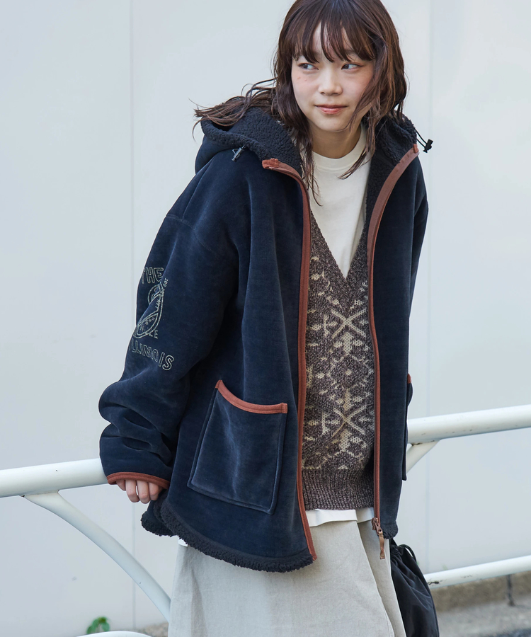 CUBE SUGAR(キューブシュガー) |【秋冬新作】裏ボア ベロア スピンドル ジップパーカー