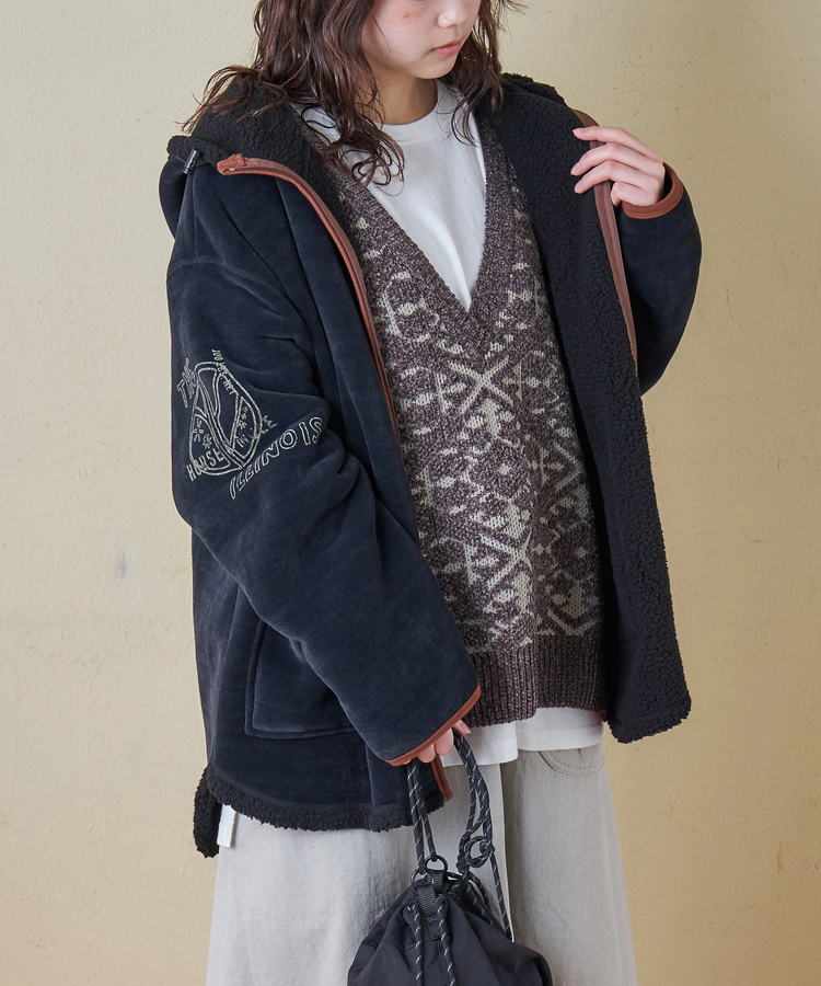 CUBE SUGAR(キューブシュガー) |【秋冬新作】裏ボア ベロア スピンドル ジップパーカー