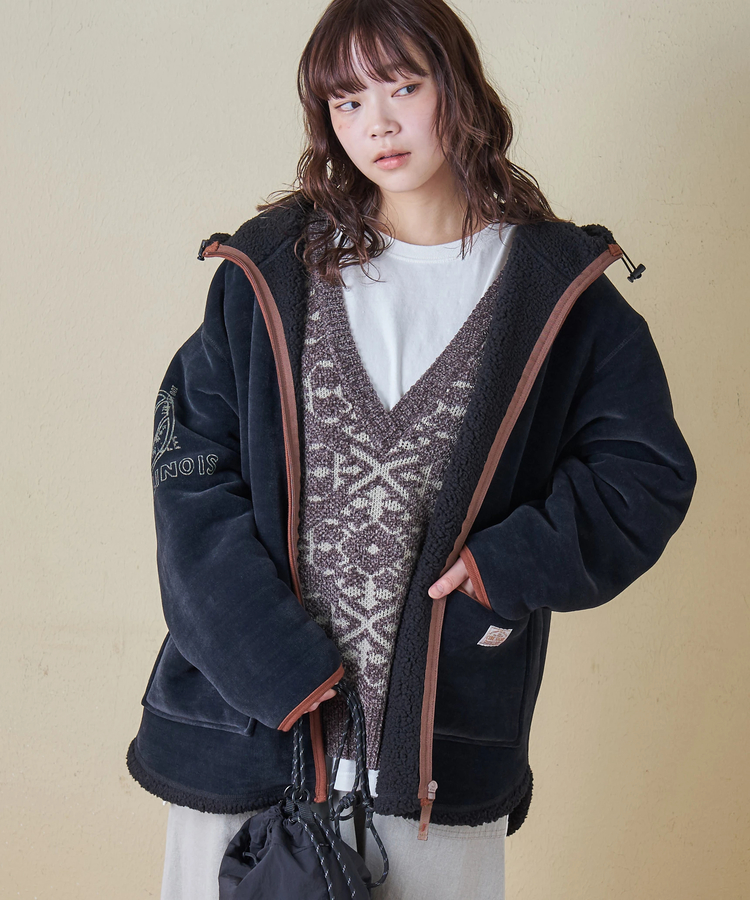 CUBE SUGAR(キューブシュガー) |【秋冬新作】裏ボア ベロア スピンドル ジップパーカー