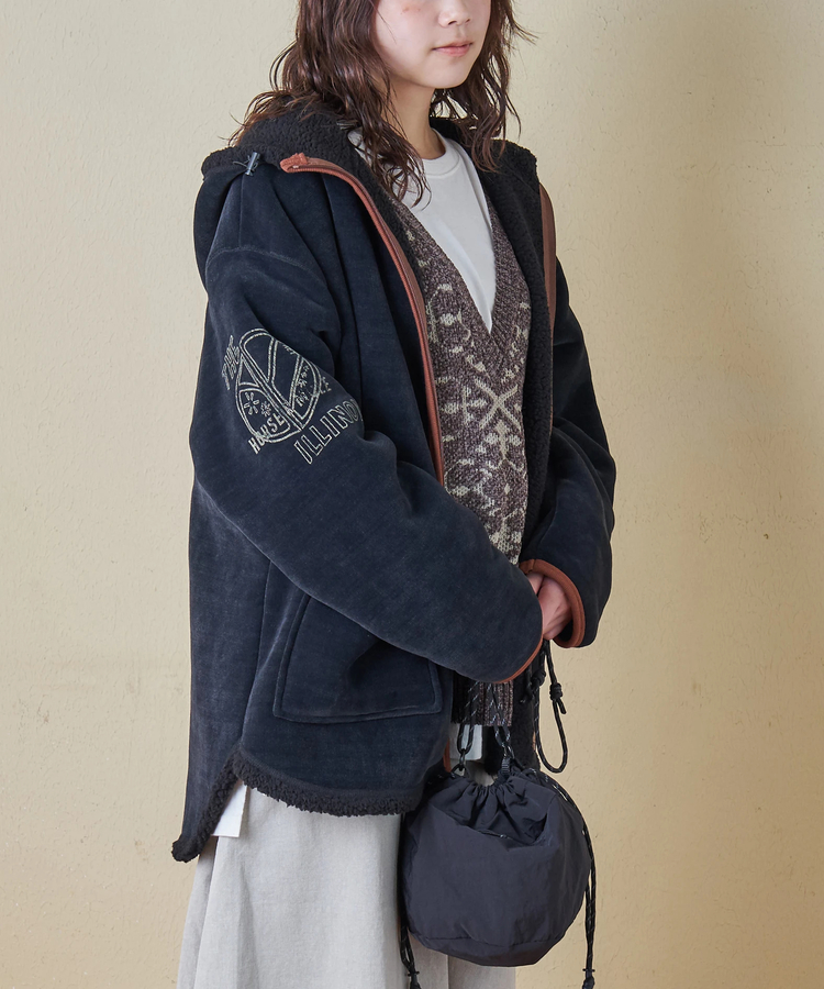 CUBE SUGAR(キューブシュガー) |【秋冬新作】裏ボア ベロア スピンドル ジップパーカー