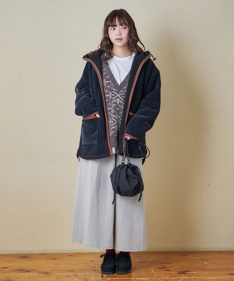 CUBE SUGAR(キューブシュガー) |【秋冬新作】裏ボア ベロア スピンドル ジップパーカー