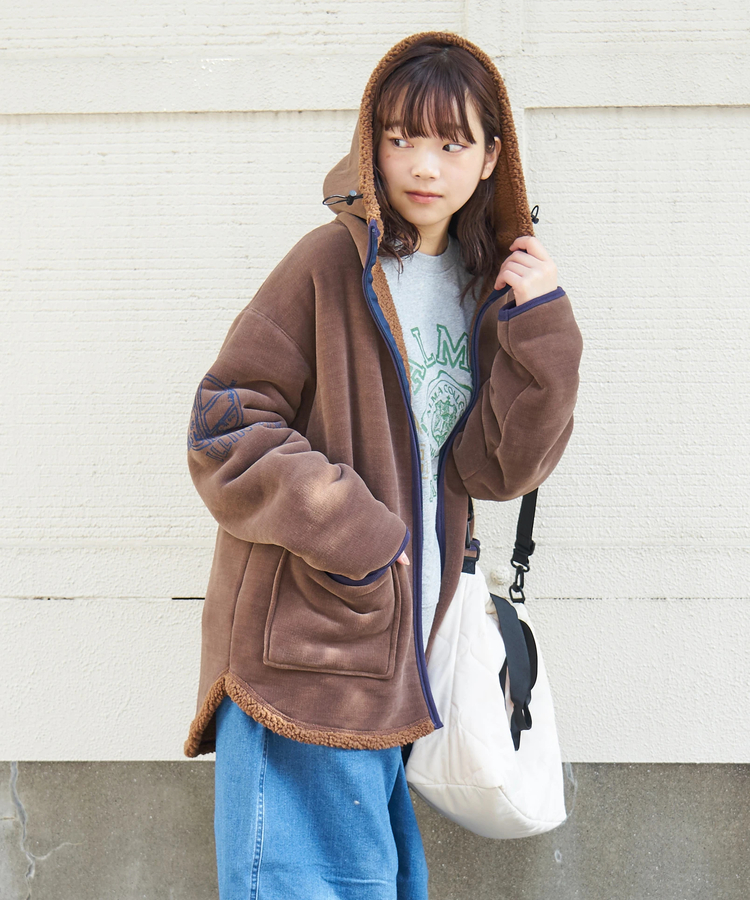 CUBE SUGAR(キューブシュガー) |【秋冬新作】裏ボア ベロア スピンドル ジップパーカー