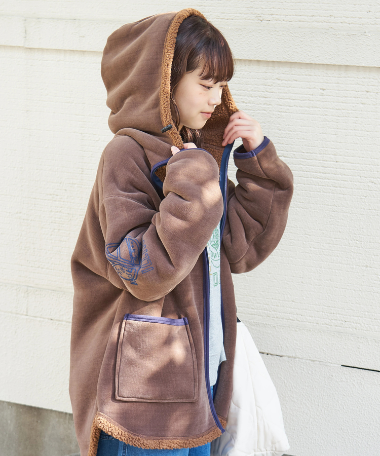 CUBE SUGAR(キューブシュガー) |【秋冬新作】裏ボア ベロア スピンドル ジップパーカー