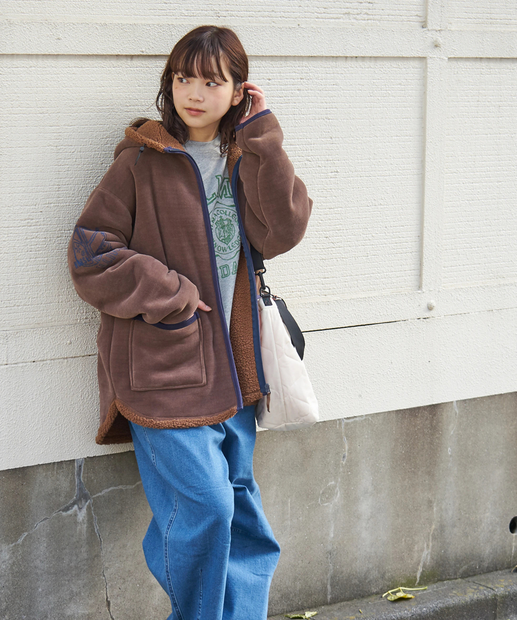 CUBE SUGAR(キューブシュガー) |【秋冬新作】裏ボア ベロア スピンドル ジップパーカー