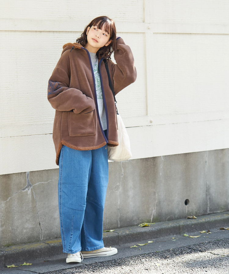 CUBE SUGAR(キューブシュガー) |【秋冬新作】裏ボア ベロア スピンドル ジップパーカー