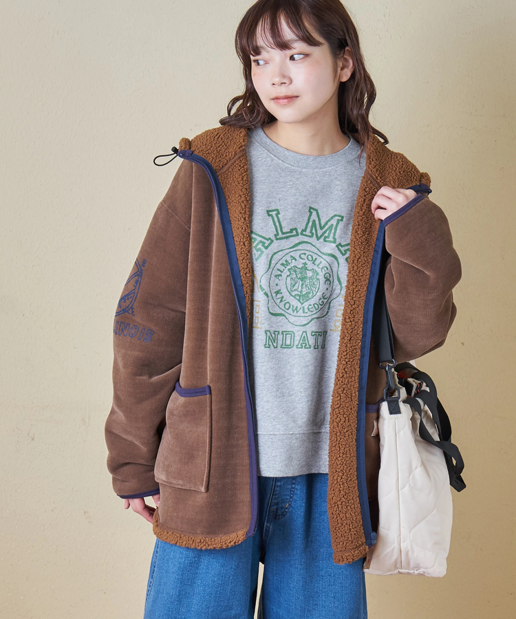 CUBE SUGAR(キューブシュガー) |【秋冬新作】裏ボア ベロア スピンドル ジップパーカー