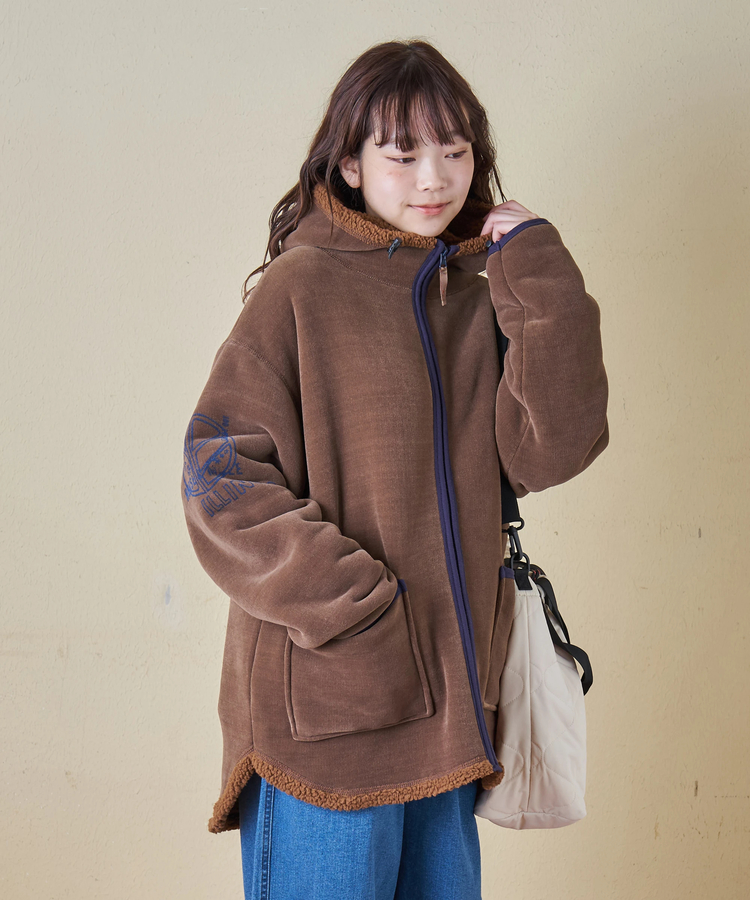 CUBE SUGAR(キューブシュガー) |【秋冬新作】裏ボア ベロア スピンドル ジップパーカー