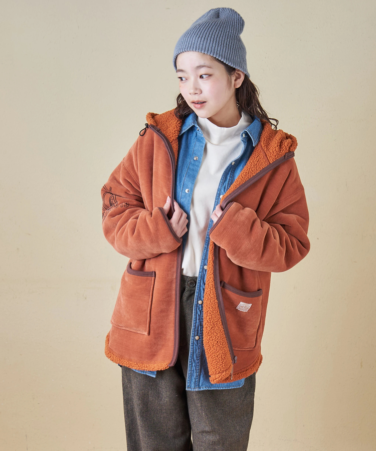 CUBE SUGAR(キューブシュガー) |【秋冬新作】裏ボア ベロア スピンドル ジップパーカー