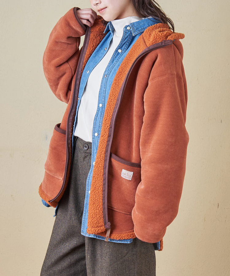 CUBE SUGAR(キューブシュガー) |【秋冬新作】裏ボア ベロア スピンドル ジップパーカー