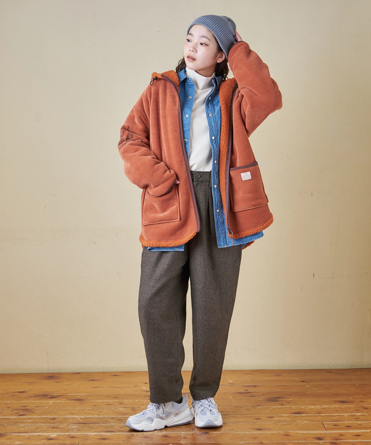 CUBE SUGAR(キューブシュガー) |【秋冬新作】裏ボア ベロア スピンドル ジップパーカー