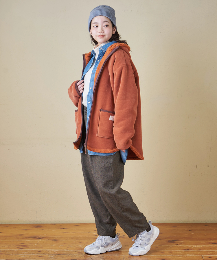 CUBE SUGAR(キューブシュガー) |【秋冬新作】裏ボア ベロア スピンドル ジップパーカー