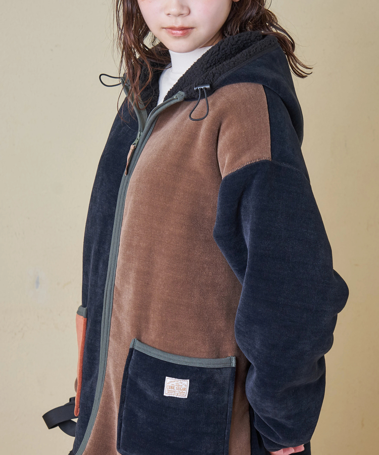 CUBE SUGAR(キューブシュガー) |【秋冬新作】裏ボア ベロア スピンドル ジップパーカー