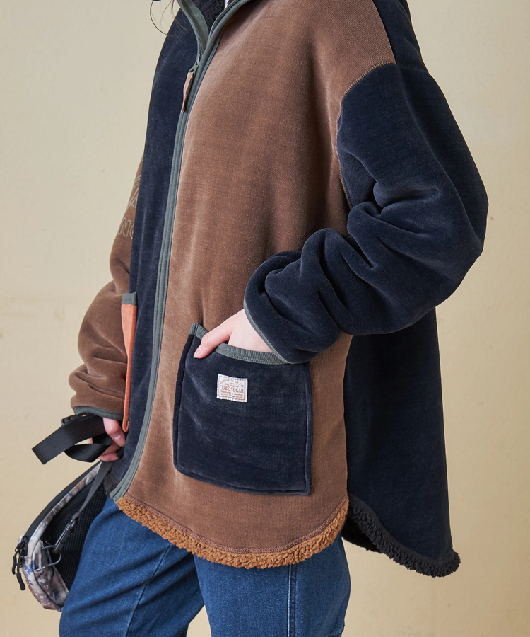 CUBE SUGAR(キューブシュガー) |【秋冬新作】裏ボア ベロア スピンドル ジップパーカー