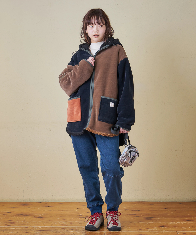 CUBE SUGAR(キューブシュガー) |【秋冬新作】裏ボア ベロア スピンドル ジップパーカー