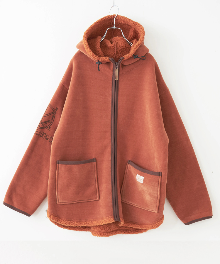 CUBE SUGAR(キューブシュガー) |【秋冬新作】裏ボア ベロア スピンドル ジップパーカー