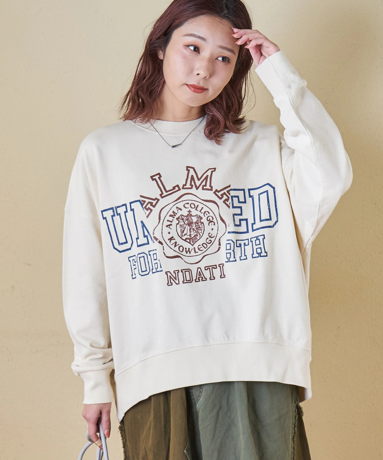 CUBE SUGAR(キューブシュガー) |【秋冬新作】30/10裏毛 リメイク風 ロゴプリント プルオーバー スウェット