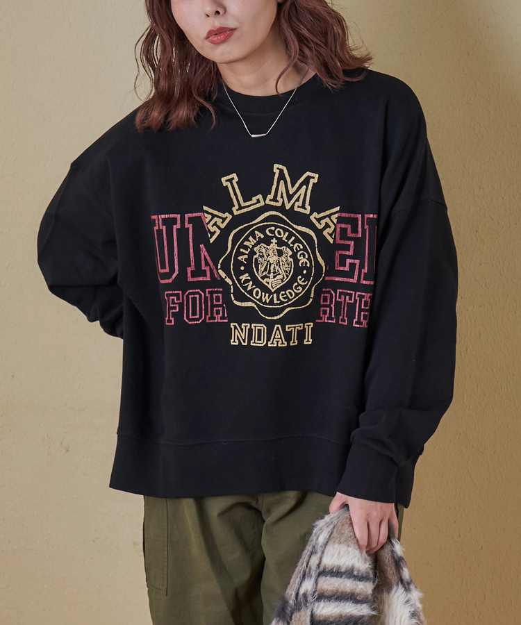 CUBE SUGAR(キューブシュガー) |【秋冬新作】30/10裏毛 リメイク風 ロゴプリント プルオーバー スウェット