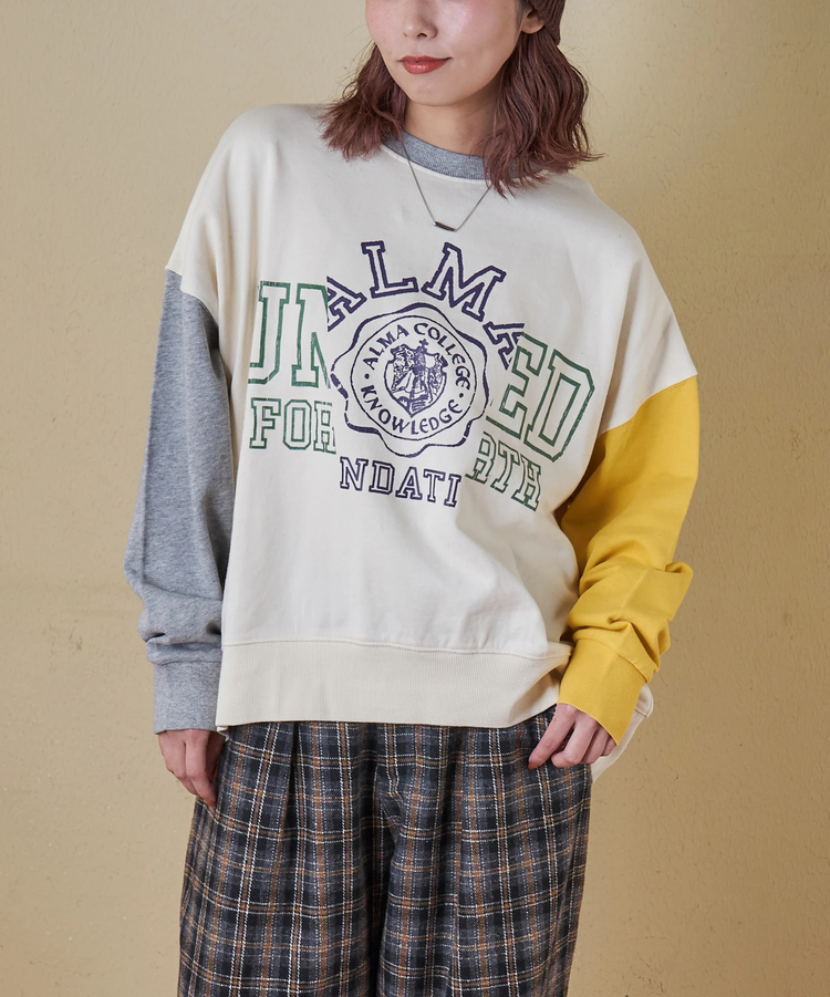 CUBE SUGAR(キューブシュガー) |【秋冬新作】30/10裏毛 リメイク風 ロゴプリント プルオーバー スウェット