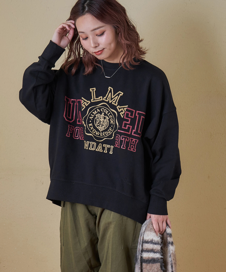 CUBE SUGAR(キューブシュガー) |【秋冬新作】30/10裏毛 リメイク風 ロゴプリント プルオーバー スウェット