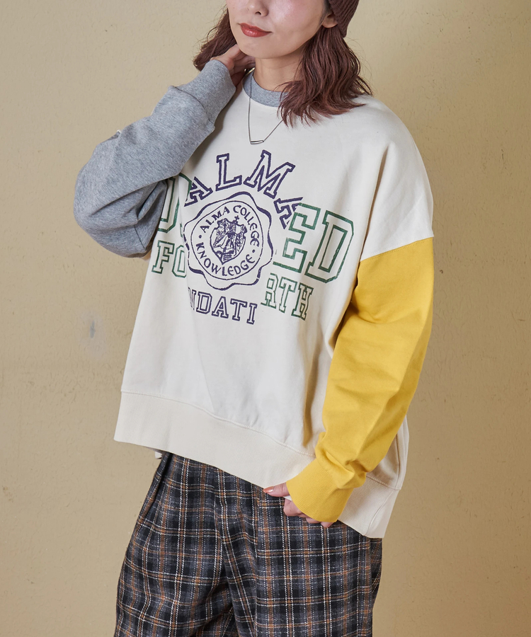 CUBE SUGAR(キューブシュガー) |【秋冬新作】30/10裏毛 リメイク風 ロゴプリント プルオーバー スウェット