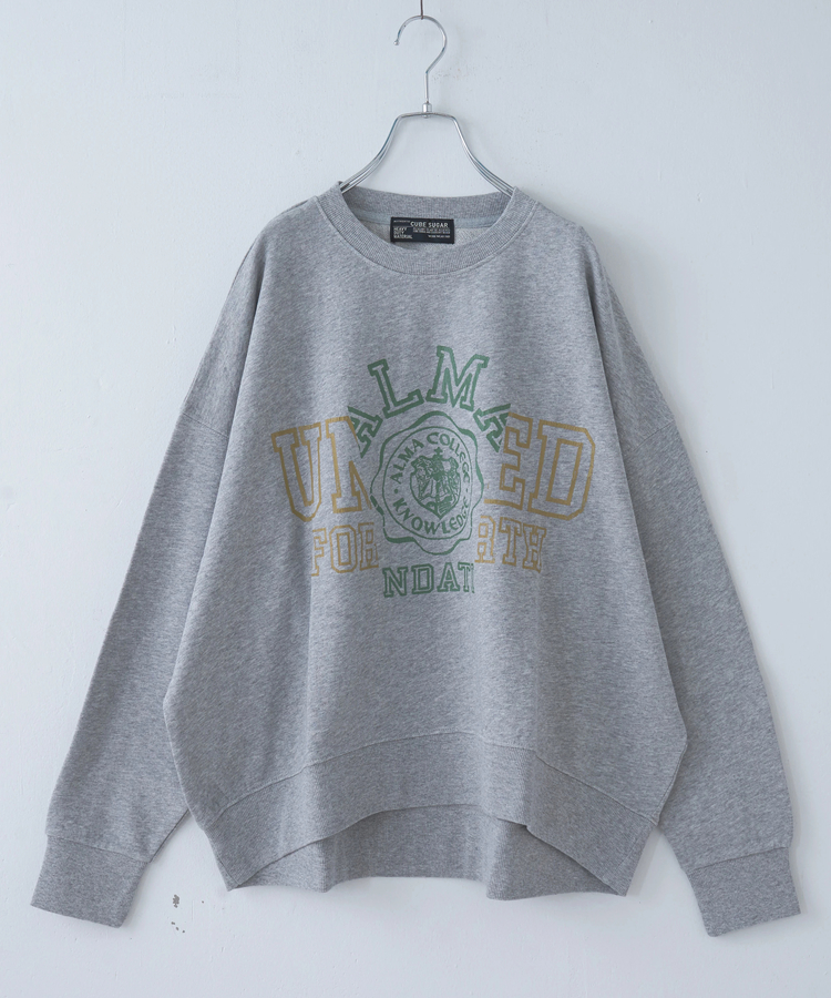 CUBE SUGAR(キューブシュガー) |【秋冬新作】30/10裏毛 リメイク風 ロゴプリント プルオーバー スウェット