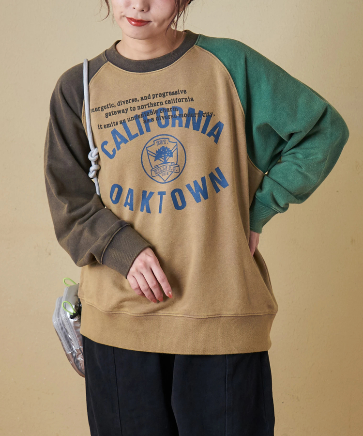 CUBE SUGAR(キューブシュガー) |【秋冬新作】CVC裏毛 パウダー加工 スウェット ラグラン トレーナー