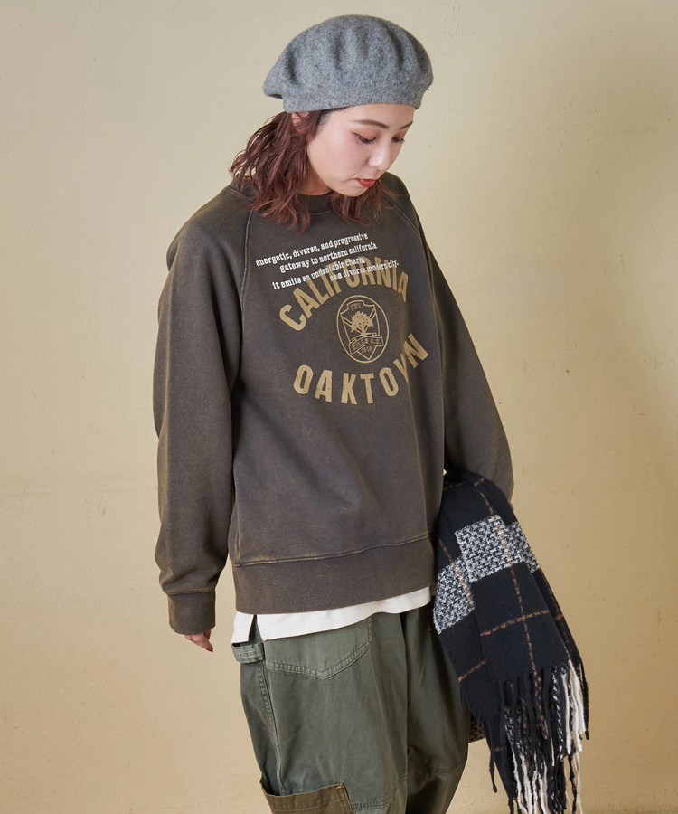 CUBE SUGAR(キューブシュガー) |【秋冬新作】CVC裏毛 パウダー加工 スウェット ラグラン トレーナー