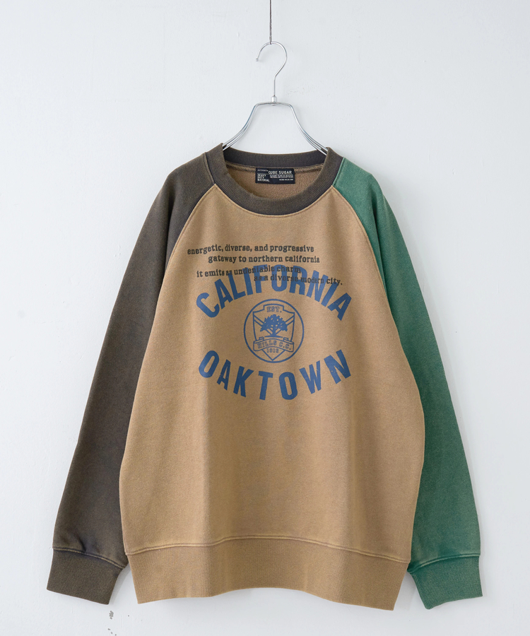 CUBE SUGAR(キューブシュガー) |【秋冬新作】CVC裏毛 パウダー加工 スウェット ラグラン トレーナー