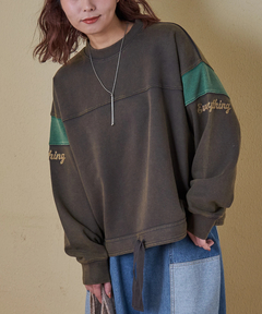 【秋冬新作】CVC裏毛 パウダー加工 袖切替 プルオーバー スウェット