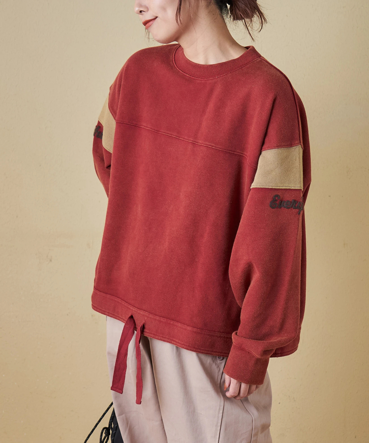 CUBE SUGAR(キューブシュガー) |【秋冬新作】CVC裏毛 パウダー加工 袖切替 プルオーバー スウェット