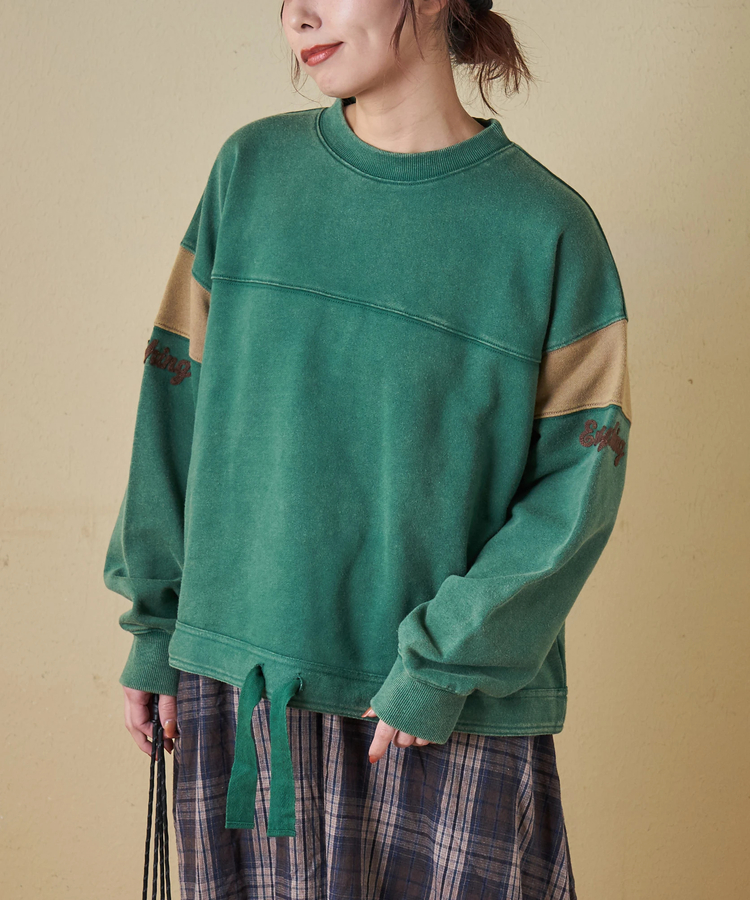 CUBE SUGAR(キューブシュガー) |【秋冬新作】CVC裏毛 パウダー加工 袖切替 プルオーバー スウェット