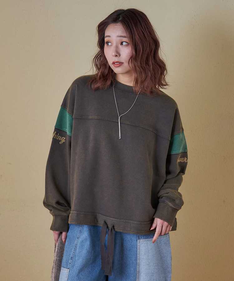 CUBE SUGAR(キューブシュガー) |【秋冬新作】CVC裏毛 パウダー加工 袖切替 プルオーバー スウェット