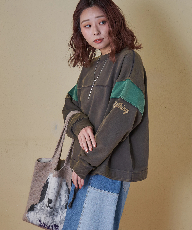 CUBE SUGAR(キューブシュガー) |【秋冬新作】CVC裏毛 パウダー加工 袖切替 プルオーバー スウェット