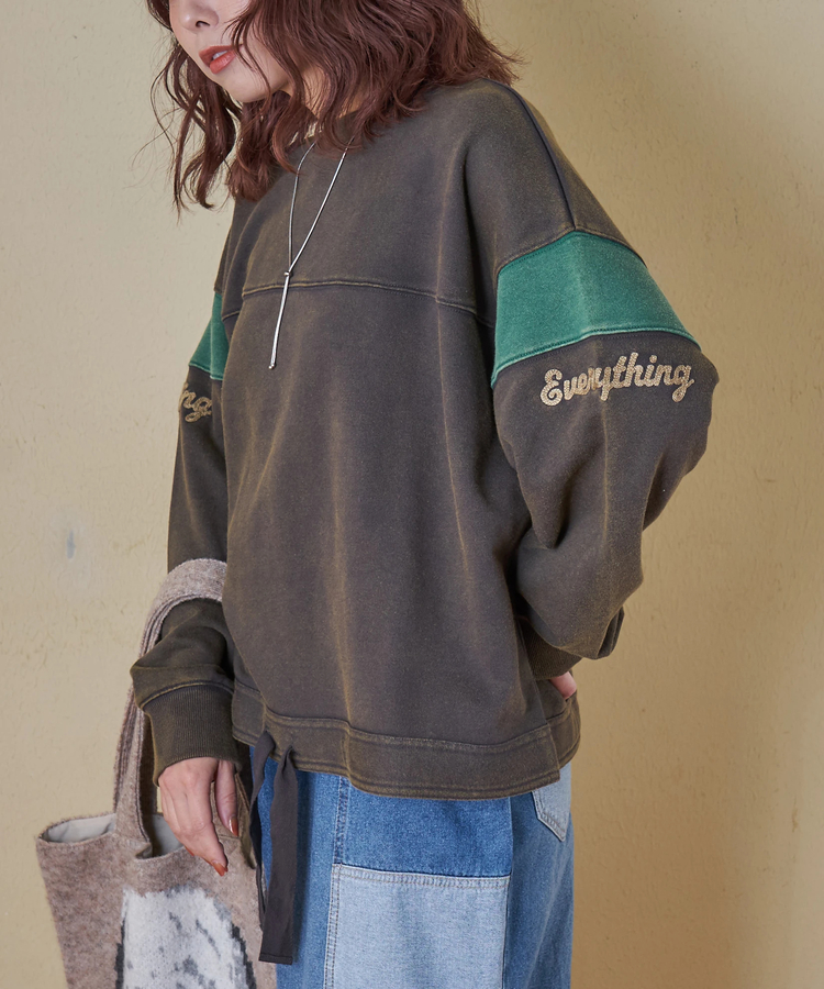 CUBE SUGAR(キューブシュガー) |【秋冬新作】CVC裏毛 パウダー加工 袖切替 プルオーバー スウェット