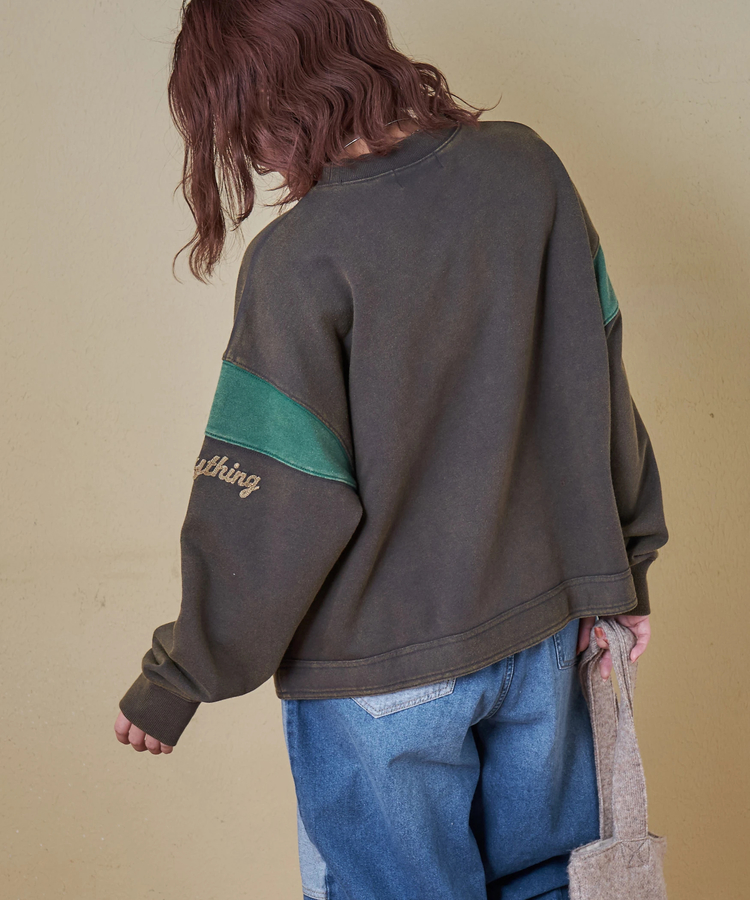 CUBE SUGAR(キューブシュガー) |【秋冬新作】CVC裏毛 パウダー加工 袖切替 プルオーバー スウェット