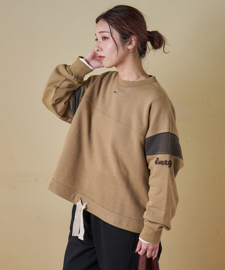 CUBE SUGAR(キューブシュガー) |【秋冬新作】CVC裏毛 パウダー加工 袖切替 プルオーバー スウェット