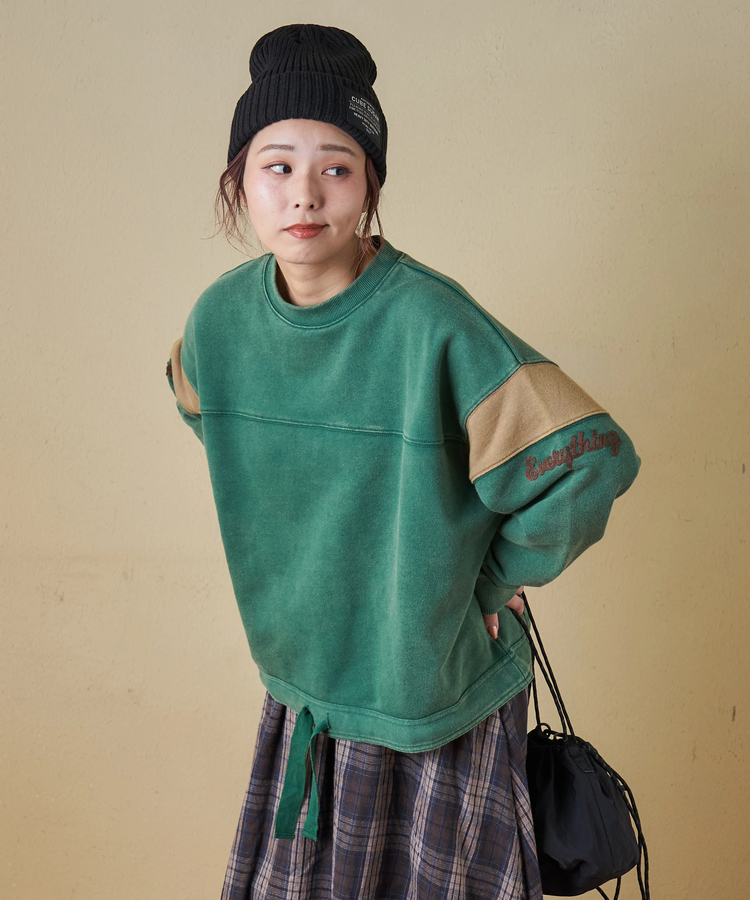 CUBE SUGAR(キューブシュガー) |【秋冬新作】CVC裏毛 パウダー加工 袖切替 プルオーバー スウェット