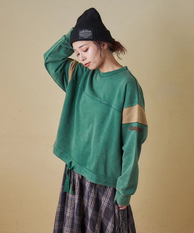 CUBE SUGAR(キューブシュガー) |【秋冬新作】CVC裏毛 パウダー加工 袖切替 プルオーバー スウェット