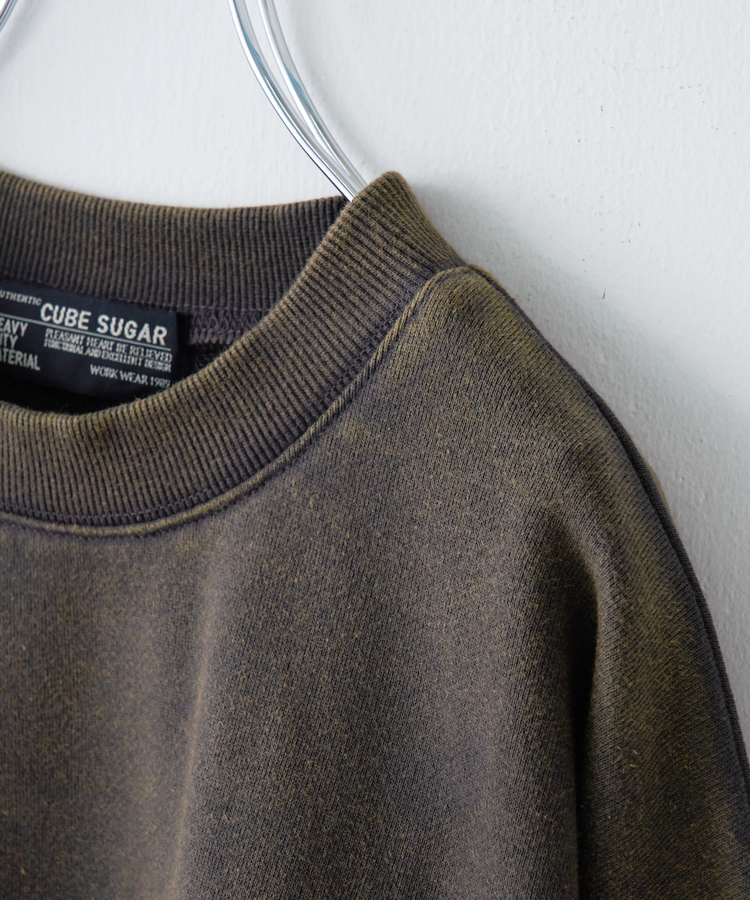 CUBE SUGAR(キューブシュガー) |【秋冬新作】CVC裏毛 パウダー加工 袖切替 プルオーバー スウェット