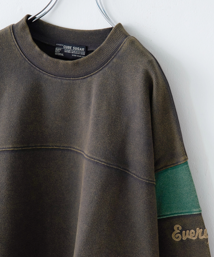 CUBE SUGAR(キューブシュガー) |【秋冬新作】CVC裏毛 パウダー加工 袖切替 プルオーバー スウェット