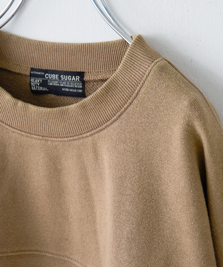 CUBE SUGAR(キューブシュガー) |【秋冬新作】CVC裏毛 パウダー加工 袖切替 プルオーバー スウェット