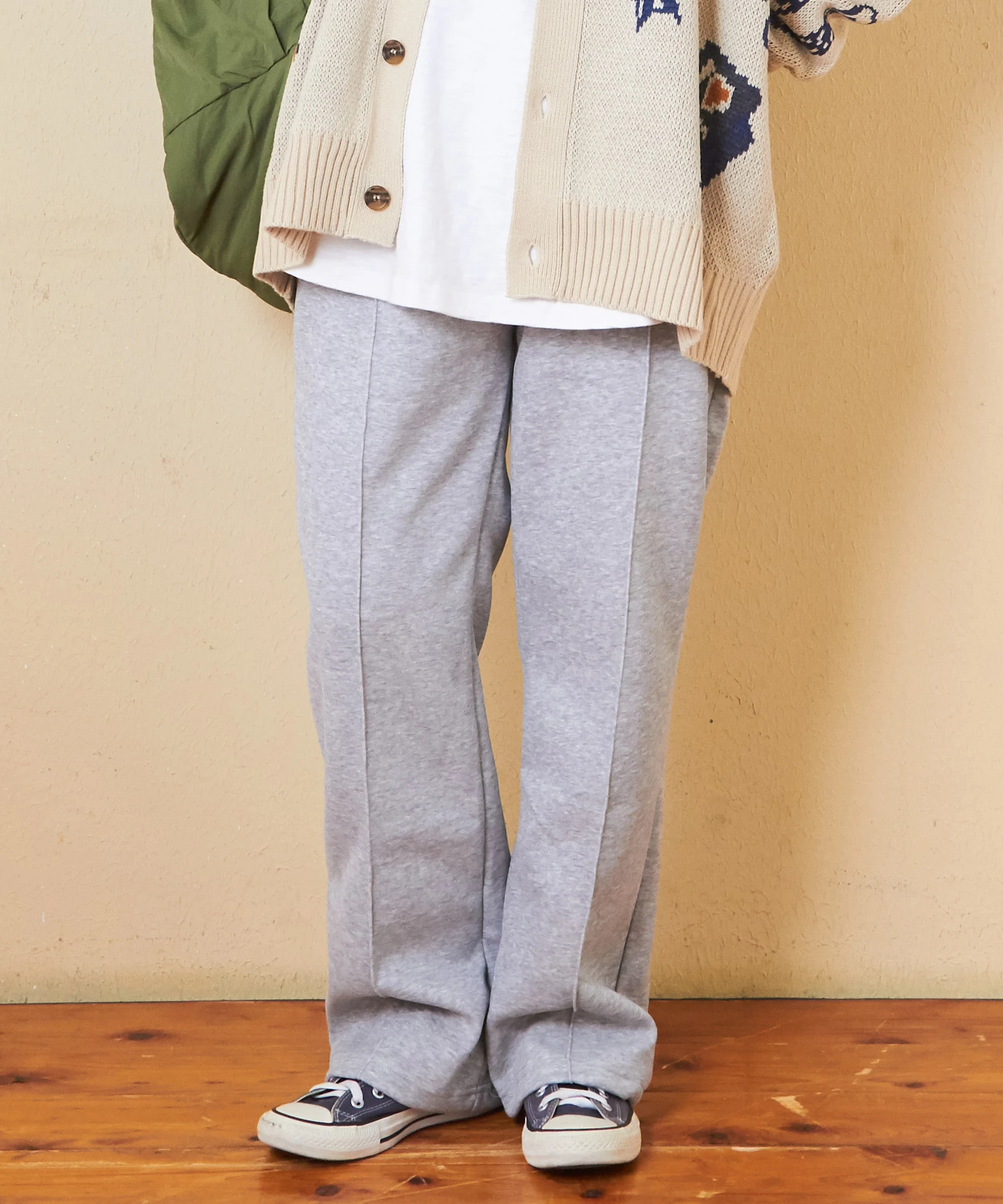 秋新作】センタープレス スウェット プリーツ パンツ