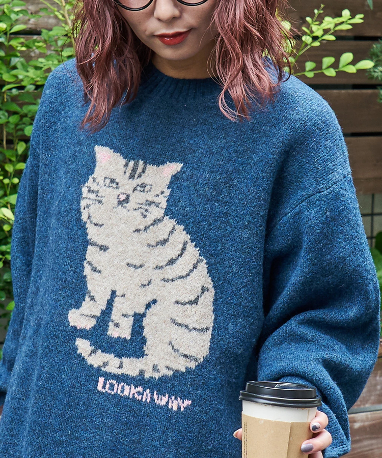 CUBE SUGAR(キューブシュガー) |【秋冬新作】リサイクル ニット アニマル柄 ジャガード プルオーバー