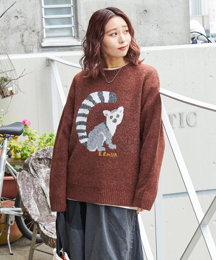 CUBE SUGAR(キューブシュガー) |【秋冬新作】リサイクル ニット アニマル柄 ジャガード プルオーバー
